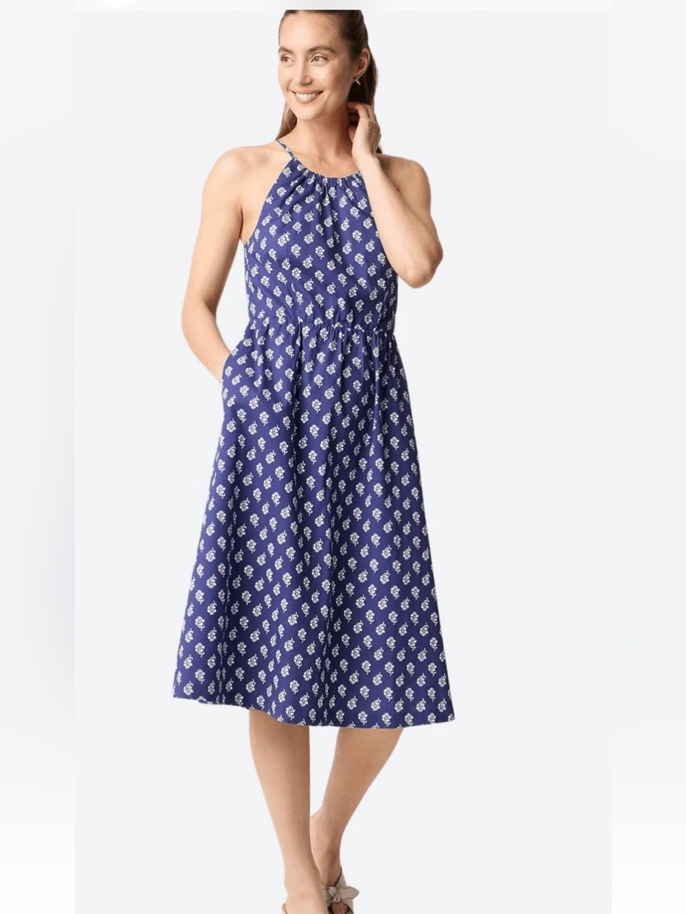 J. crew blue strappy poplin halter dress floral 10